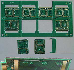 PCB substrate materials cause problems with laser cutting because the cut surface tends to carbonize and can thereby create conductive connections. Our cutting system developed for this purpose produces good quality cut surfaces.